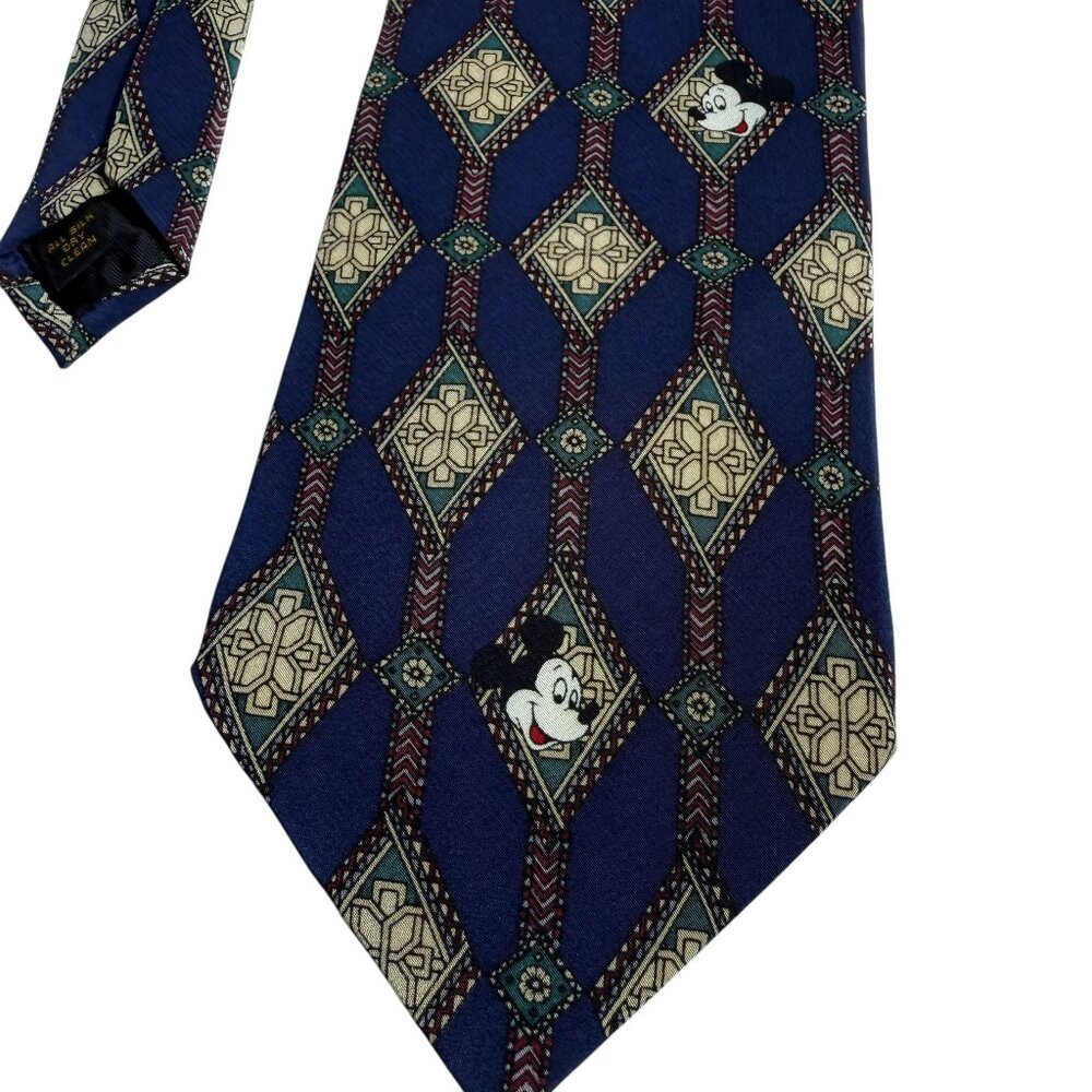 Vintage Mickey, Inc. Silk Tie – Hidden Mickeys in Retro Geometric Print | EUC